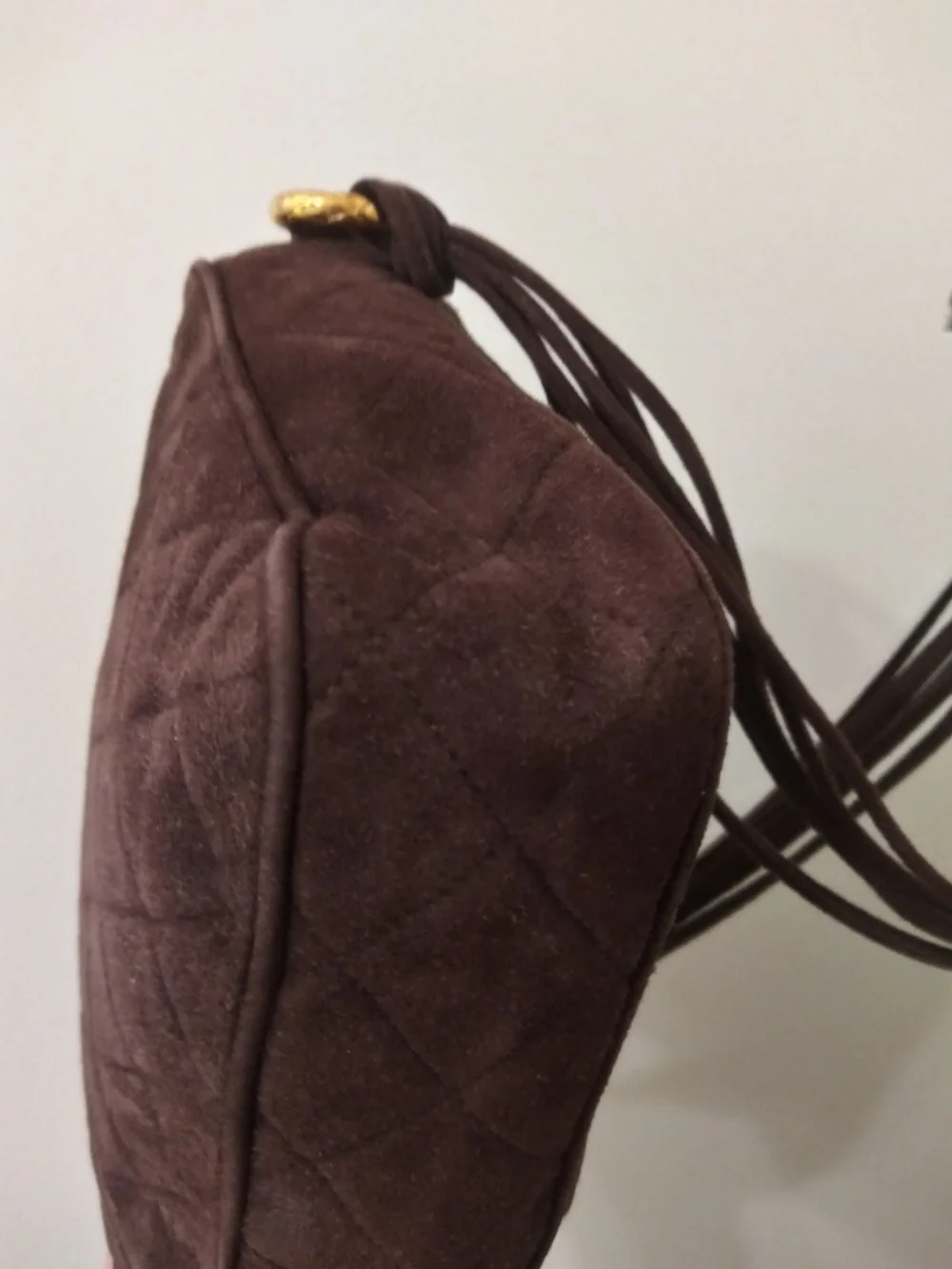 CHANEL Dark Brown Suede Quilted Crossbody with Tassel and Gold Charm - Picture 3 of 9
